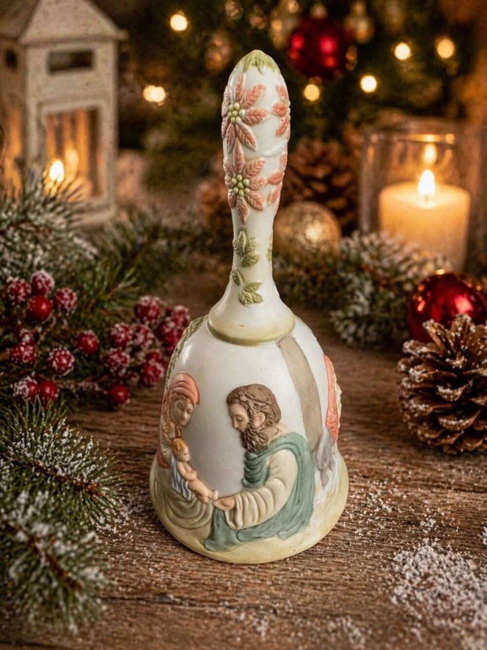 Lefton Nativity Bell 1982 Geo Z Porcelain Hand Painted Japan 03431 6 3/4"